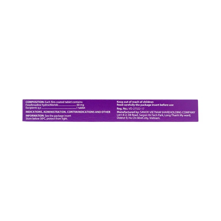 Thuốc Telfast BD 60mg Sanofi điều trị viêm mũi dị ứng, mày đay (1 vỉ x 10 viên)
