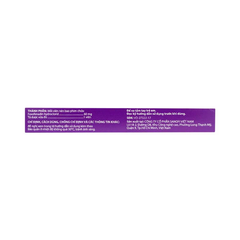 Thuốc Telfast BD 60mg Sanofi điều trị viêm mũi dị ứng, mày đay (1 vỉ x 10 viên)