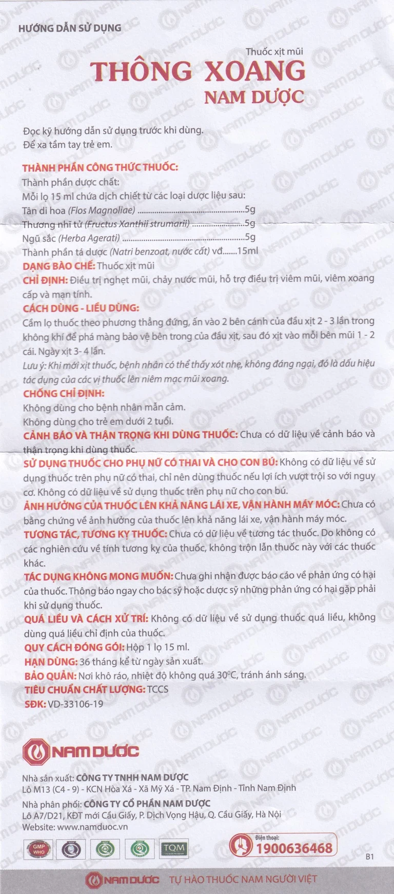 Thuốc xịt mũi Thông Xoang Nam Dược điều trị nghẹt mũi, chảy nước mũi (15ml)