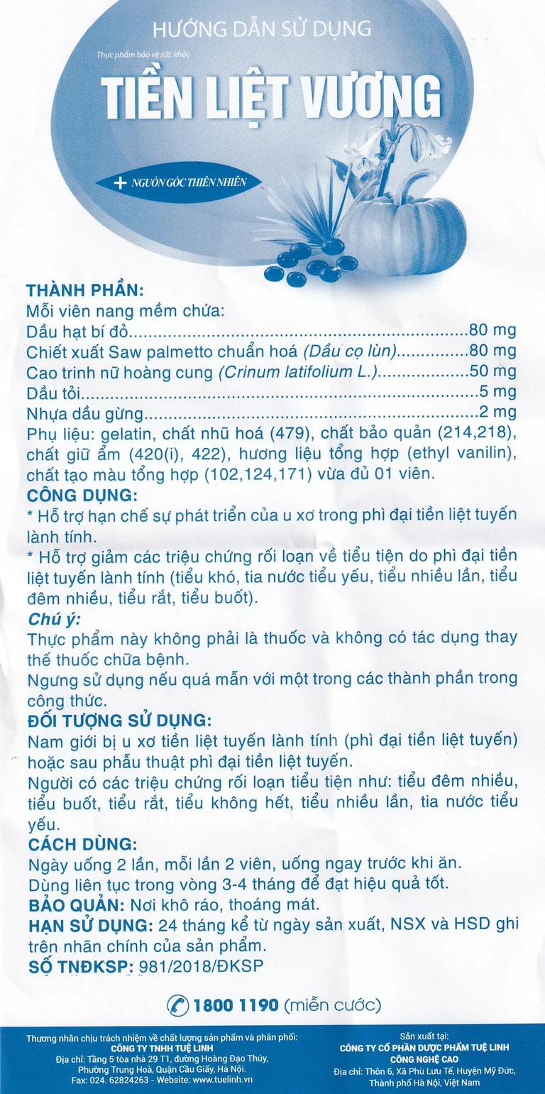 Viên uống Tiền Liệt Vương Tuệ Linh giúp hạn chế phát triển phì đại tiền liệt tuyến (60 viên)