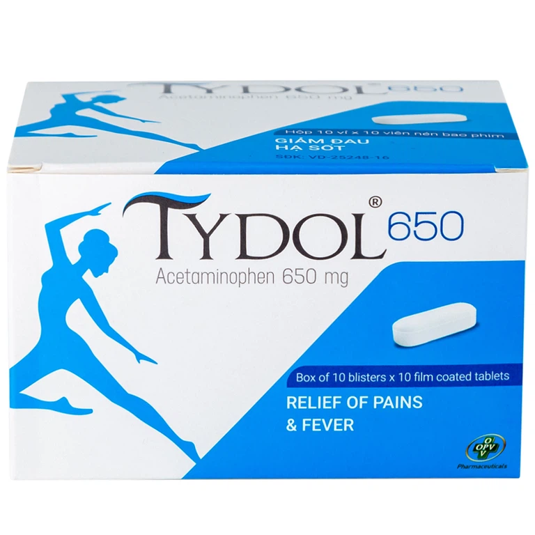 Thuốc Tydol 650 OPV giảm đau và hạ sốt từ nhẹ đến trung bình (10 vỉ x 10 viên)