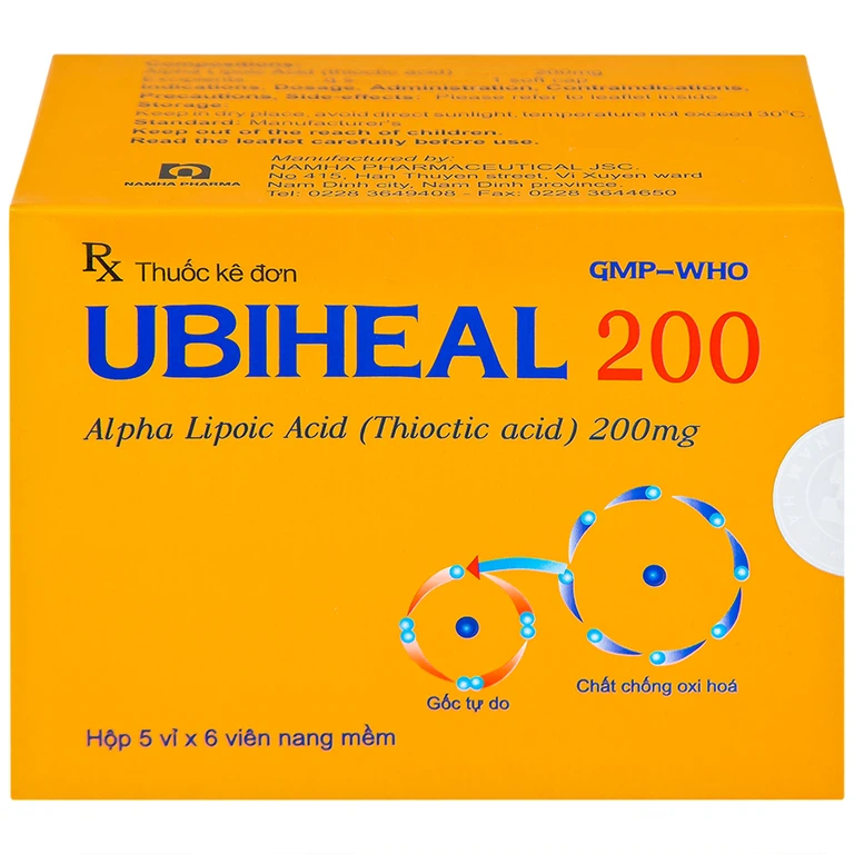 Thuốc Ubiheal 200 Nam Hà điều trị các rối loạn cảm giác  do bệnh thần kinh đái tháo đường (5 vỉ x 6 viên)