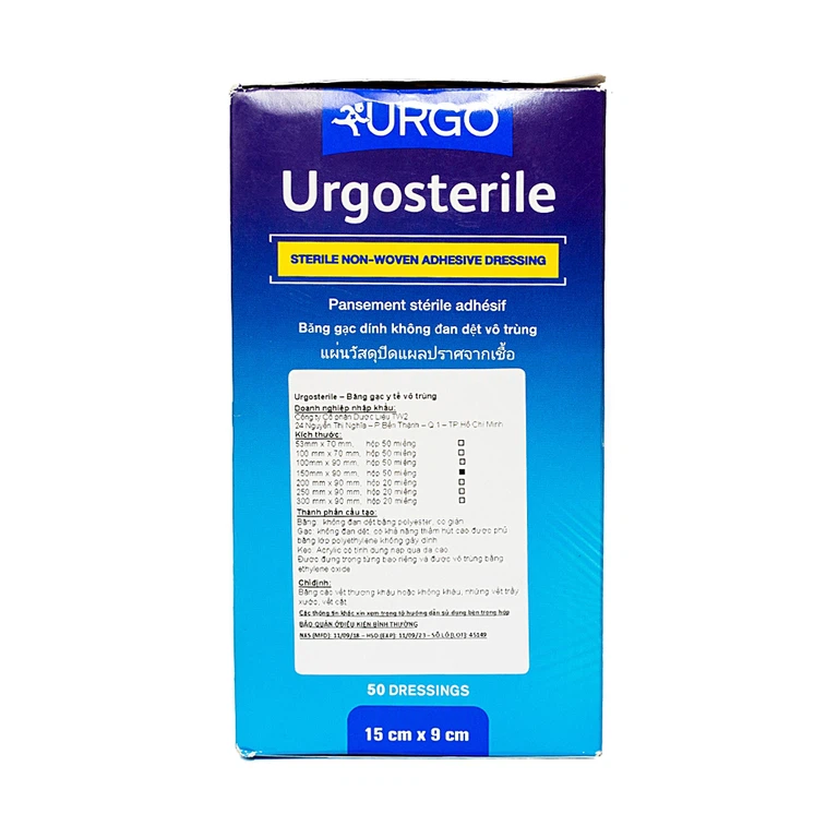 Băng gạc y tế vô trùng Urgosterile 15cm x 9cm băng các vết thương khâu, vết trầy xước, vết cắt (50 miếng)