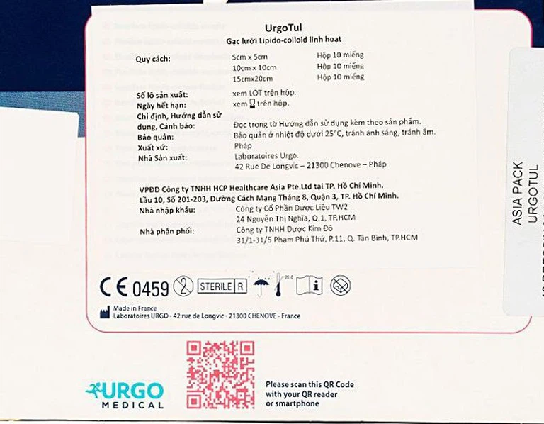 Gạc lưới vô trùng chống dính UrgoTul size 15cm x 20cm băng các vết thương cấp tính, mãn tính (10 miếng)