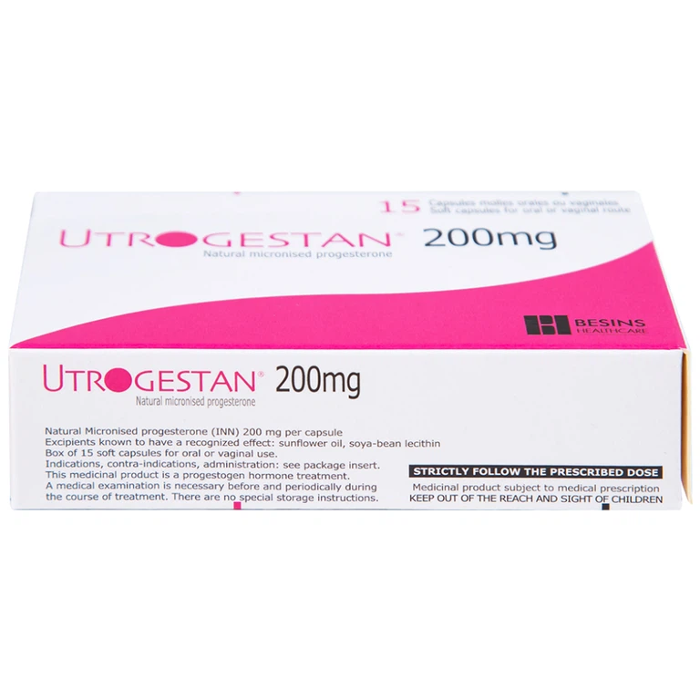 Thuốc Utrogestan 200mg Besins bổ sung nội tiết tố trong bệnh lý sản phụ khoa (15 viên)