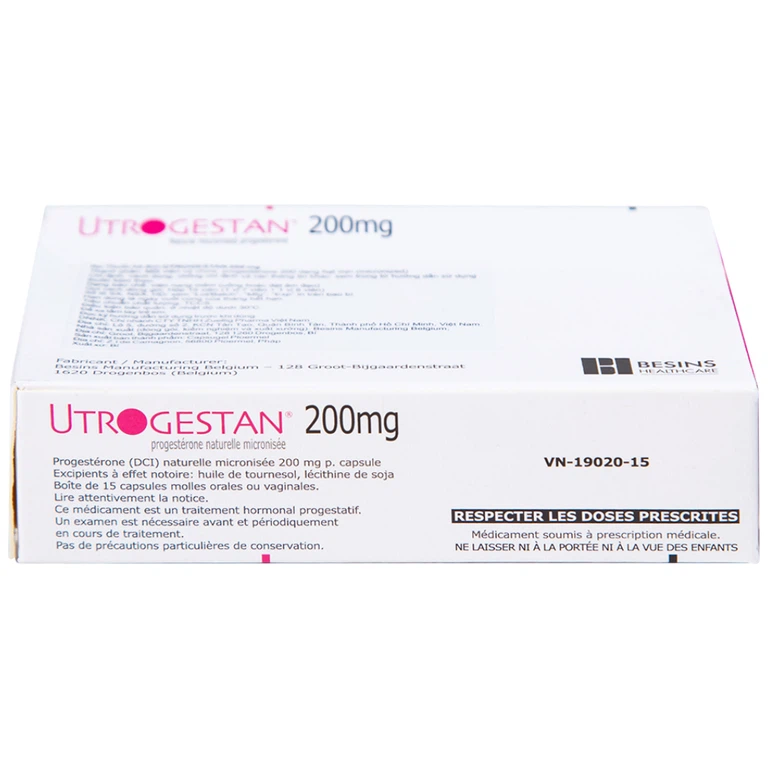 Thuốc Utrogestan 200mg Besins bổ sung nội tiết tố trong bệnh lý sản phụ khoa (15 viên)