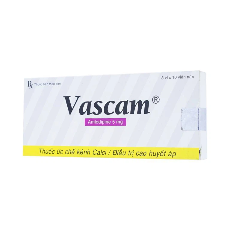 Thuốc Vascam 5mg United điều trị cao huyết áp, đau thắt ngực ổn định mạn tính (3 vỉ x 10 viên)