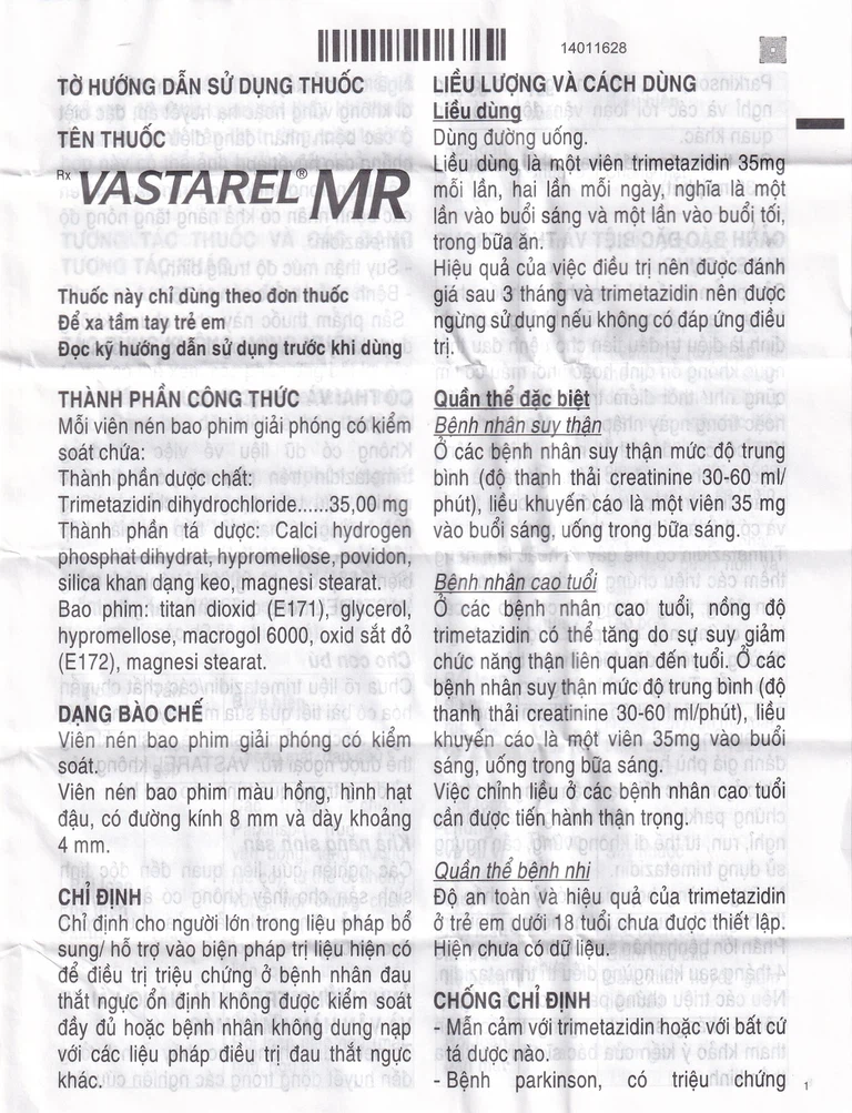 Thuốc Vastarel MR Servier điều trị đau thắt ngực (2 vỉ x 30 viên)