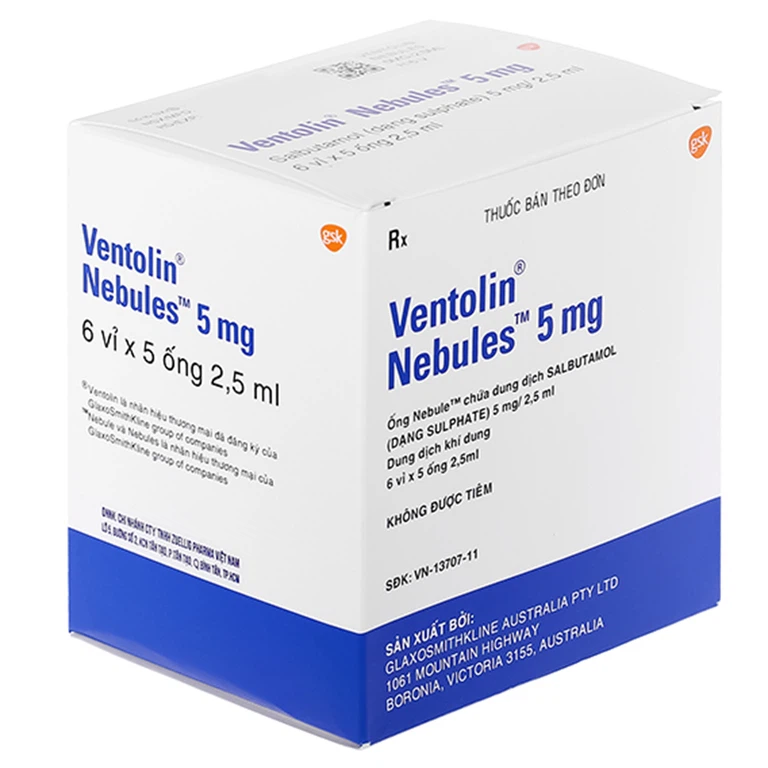 Dung dịch khí dung Ventolin Nebules 5mg GSK điều trị hoặc ngăn ngừa co thắt phế quản (6 vỉ x 5 ống)