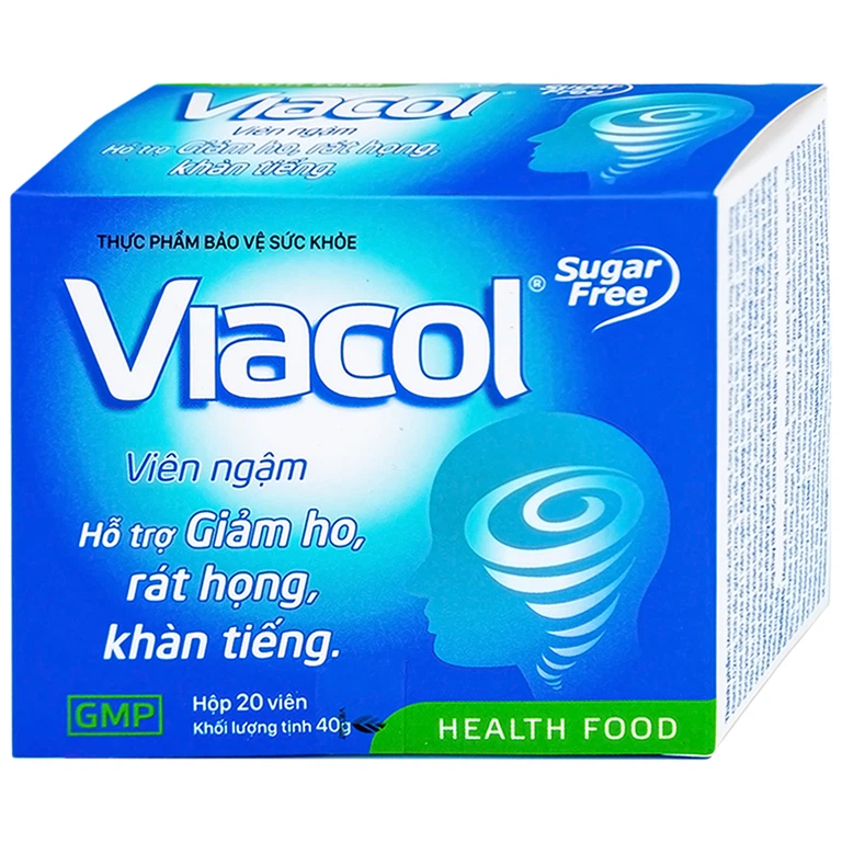 Viên ngậm không đường Viacol Health Food hỗ trợ giảm ho, rát họng, khàn tiếng (20 viên)