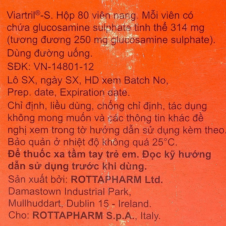 Thuốc Viartril-S 250mg Rottapharm giảm triệu chứng thoái hóa khớp (80 viên)