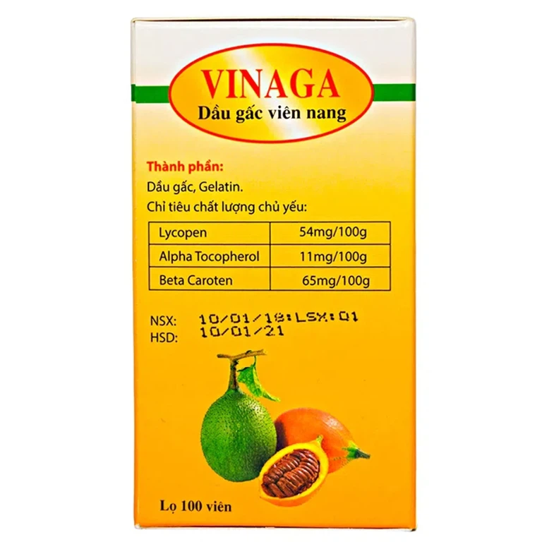 Viên uống Dầu Gấc Vinaga giúp cung cấp vitamin, chất chống oxy hóa (100 viên)