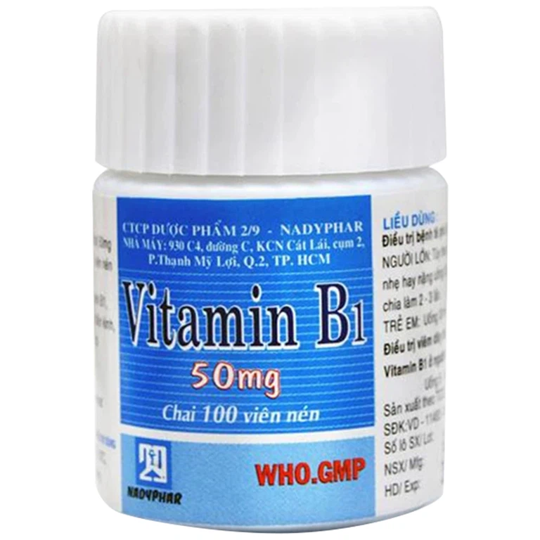 Thuốc Vitamin B1 50mg Nadyphar điều trị các bệnh thiếu Vitamin B1 (100 viên)