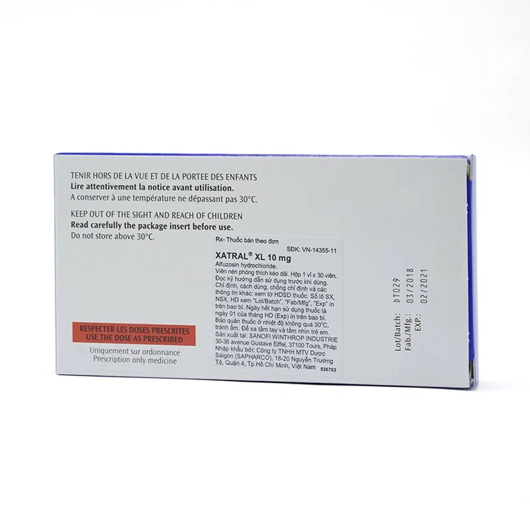 Thuốc Xatral XL 10mg điều trị triệu chứng chức năng của phì đại (1 vỉ x 30 viên) 