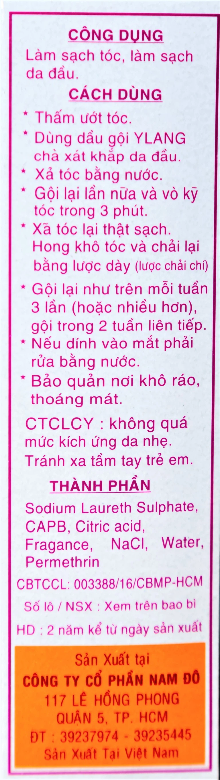 Dầu gội đầu Y Lang Chí làm sạch các ký sinh trùng ngoài da (100ml)