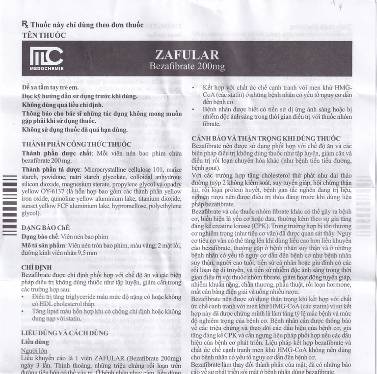 Thuốc Zafular Medochemie điều trị tăng triglyceride máu, tăng lipid máu hỗn hợp (5 vỉ x 10 viên)