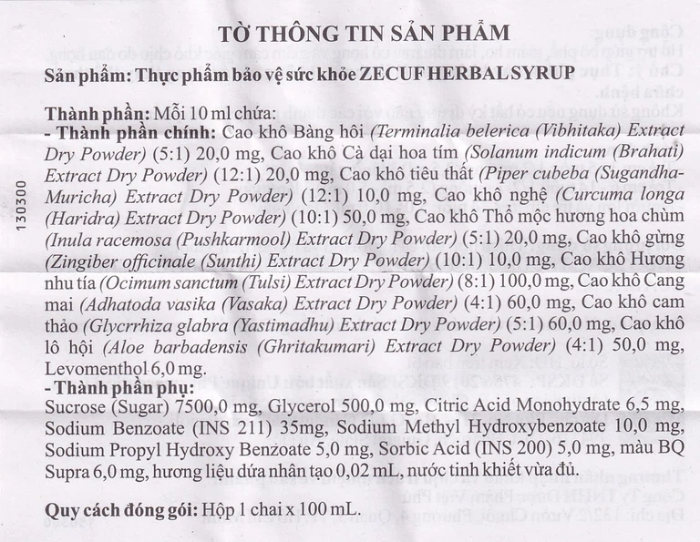 Siro Zecuf Herbal Syrup hỗ trợ bổ phế, giảm ho, làm dịu mát cổ họng (100ml)