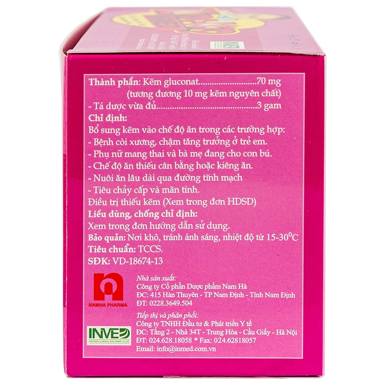 Cốm bổ Zinc-Kid Inmed Nam Hà hương dâu, bổ sung kẽm cho trẻ em (25 gói x 3g)