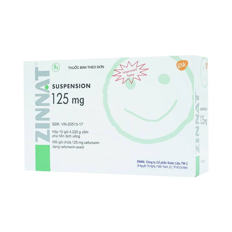 Cốm pha hỗn dịch uống Zinnat Suspension 125mg GSK hỗ trợ điều trị viêm xoang, viêm amidan (10 gói)