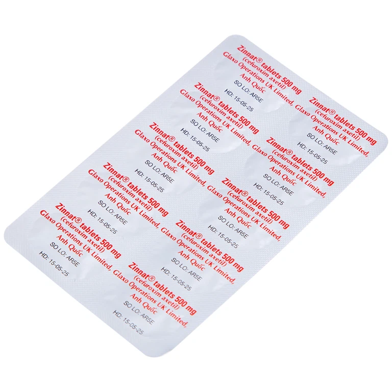 Thuốc Zinnat 500mg GSK điều trị các chứng nhiễm khuẩn, viêm tai giữa, viêm xoang (1 vỉ x 10 viên)