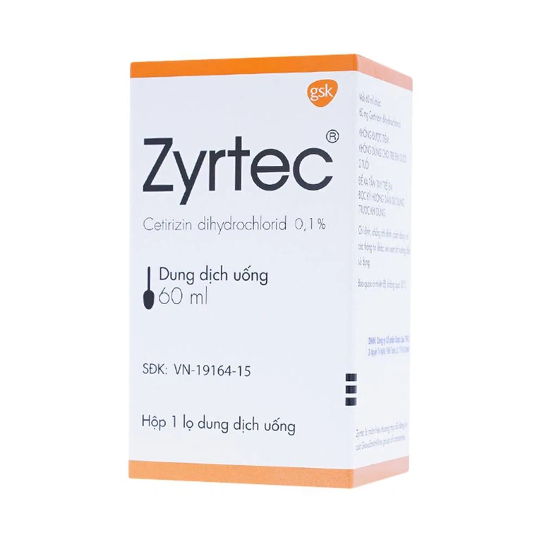 Dung dịch uống Zyrtec GSK giảm viêm mũi dị ứng, mày đay tự phát, mạn tính (60ml)