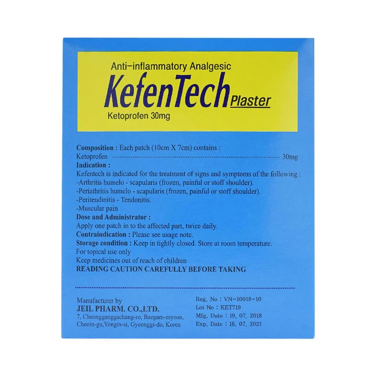 Cao dán KefenTech Plaster Jeil kháng viêm, giảm đau viêm khớp, viêm bao gân, đau cơ (20 gói)
