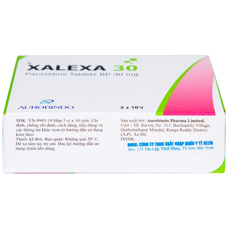Thuốc Xalexa 30 Aurobindo điều trị các cơn trầm cảm lớn (3 vỉ x 10 viên) 