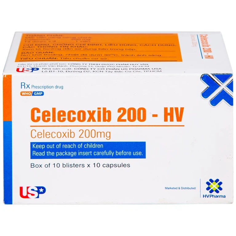 Thuốc Celecoxib 200 - HV USP điều trị thoái hóa khớp, viêm khớp dạng thấp (10 vỉ x 10 viên)
