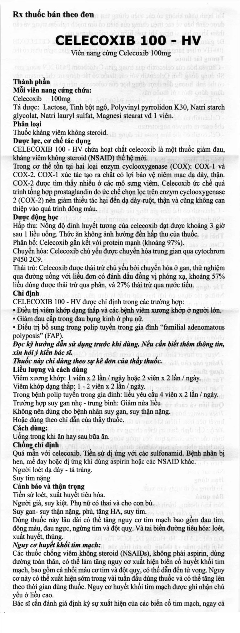 Thuốc Celecoxib 100 - HV USP giảm đau, hạ sốt, kháng viêm (10 vỉ x 10 viên)