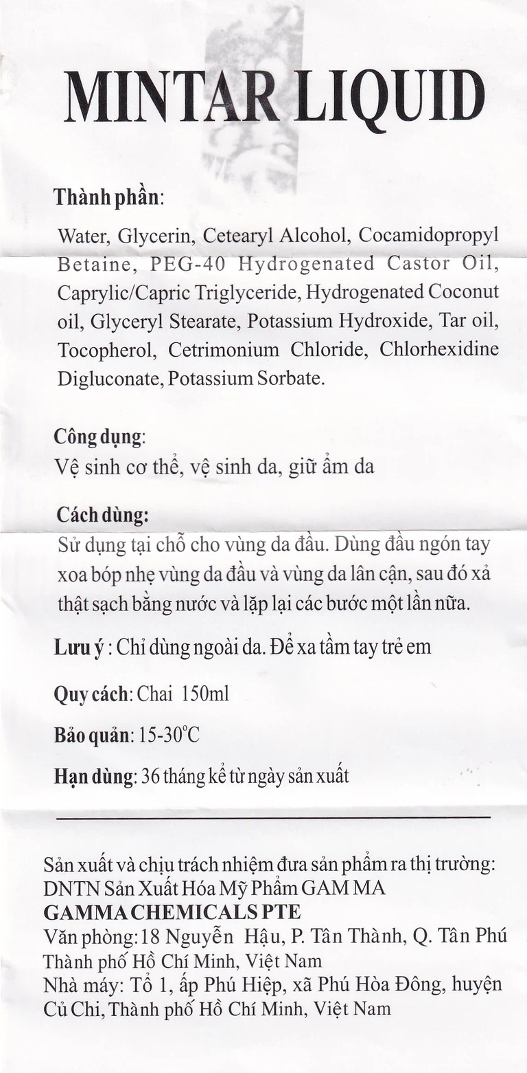 Dầu gội Mintar Liquid Gamma vệ sinh da đầu, sạch gàu, giảm gàu cho da đầu (150ml)