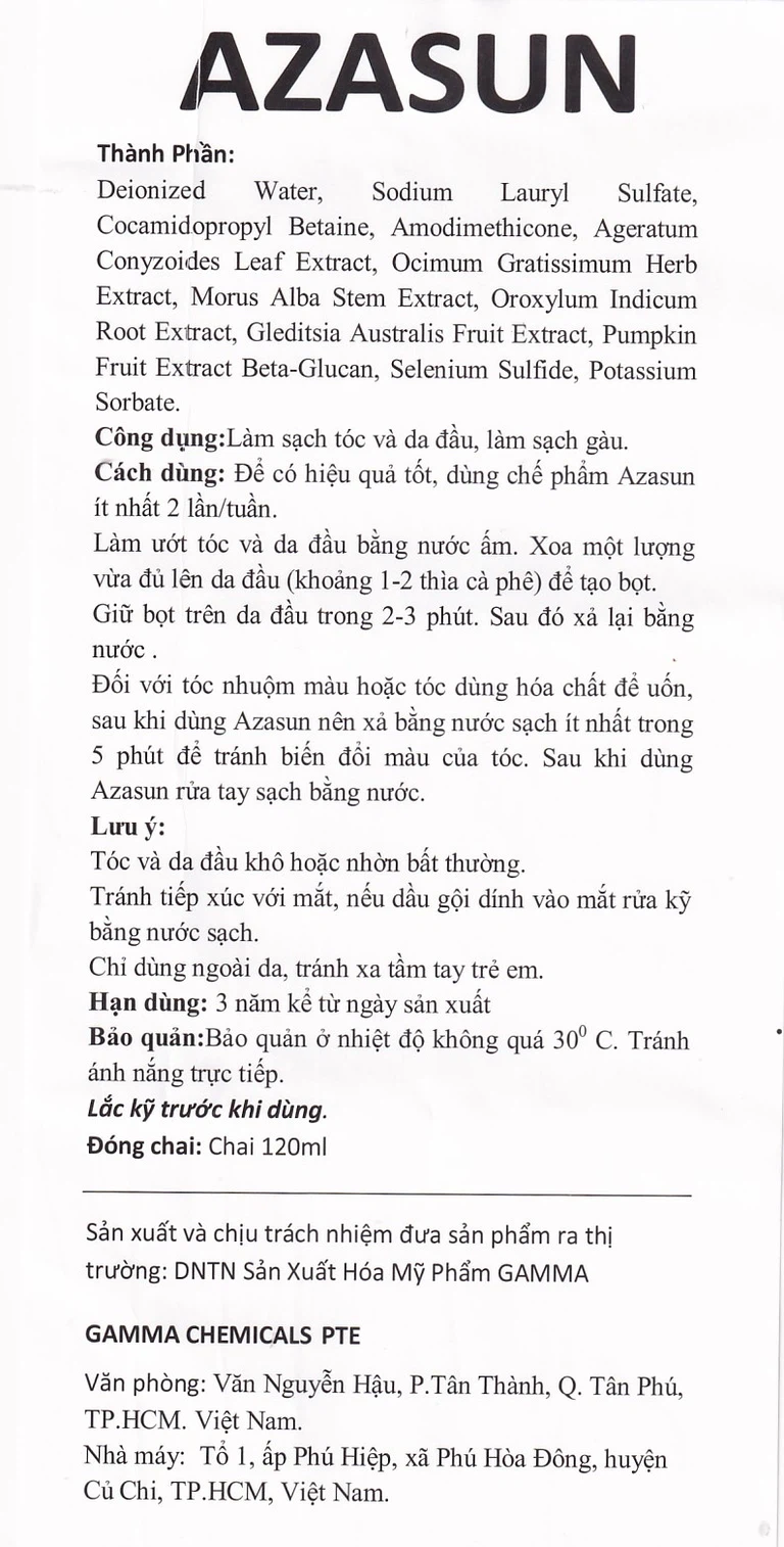 Dầu gội Azasun Gamma giúp sạch gàu cho da đầu hết ngứa (120ml)
