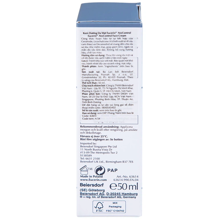 Kem dưỡng da mặt Eucerin AtoControl Face Cream giảm khô, ngứa và mẩn đỏ (50ml)