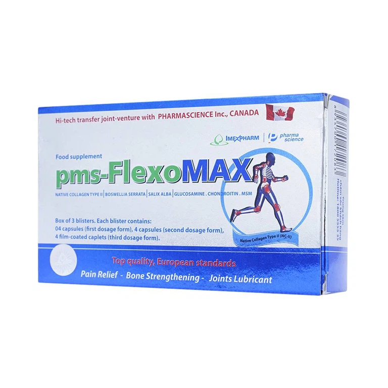 Viên uống pms-FlexoMAX Imexpharm hỗ trợ phòng và điều trị các bệnh xương khớp, thoái hóa khớp (3 vỉ x 12 viên)