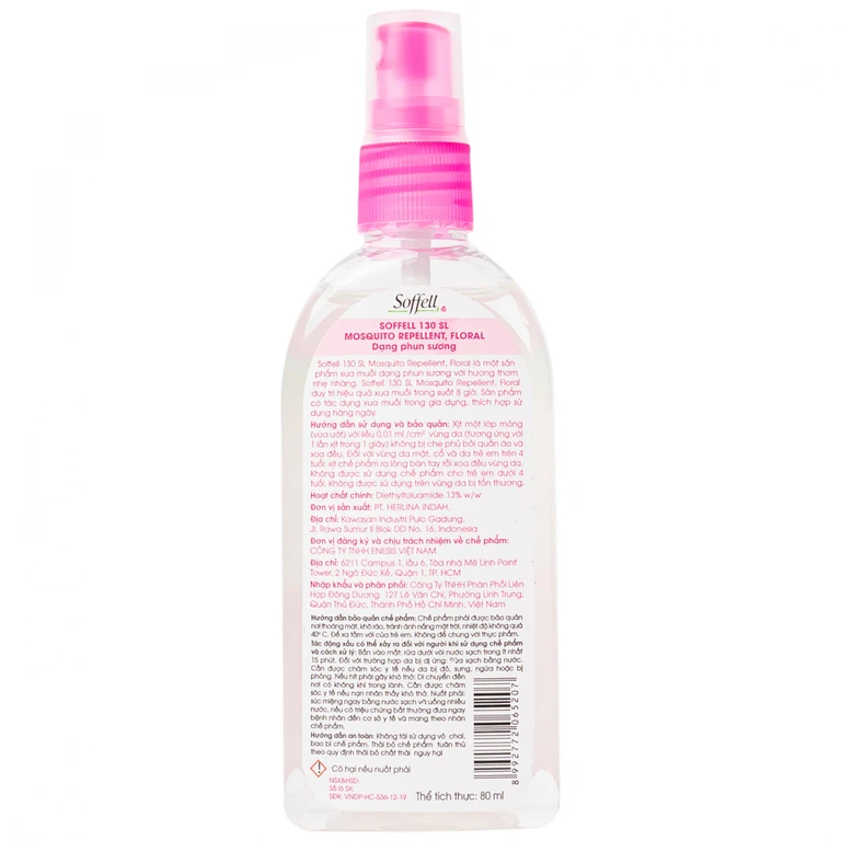 Xịt xua muỗi Soffell hương hoa giúp chống muỗi trong suốt 8 giờ (80ml)