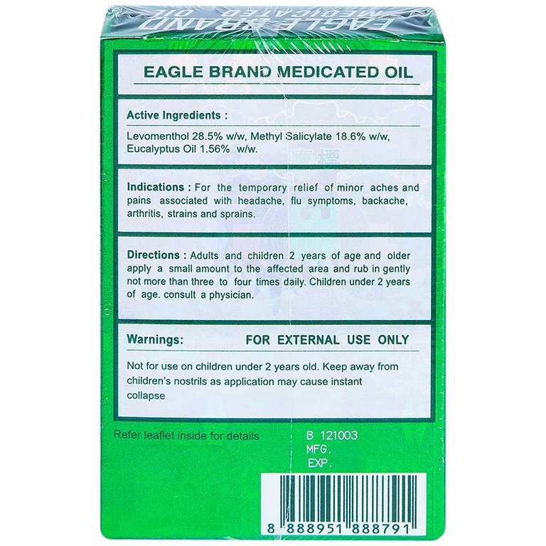 Dầu gió xanh Con Ó Eagle Brand Medicated Oil giảm nhức đầu, cảm cúm, đau lưng, viêm khớp (12 chai x 24ml)