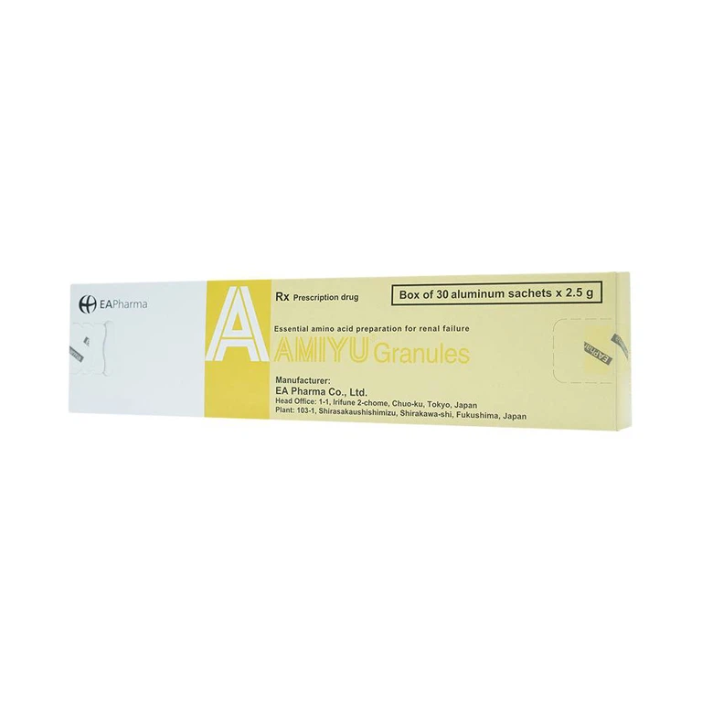 Thuốc bột Amiyu Granules 2.5g EA Pharma cung cấp các acid amin trong suy thận mạn tính (30 gói x 2,5g)