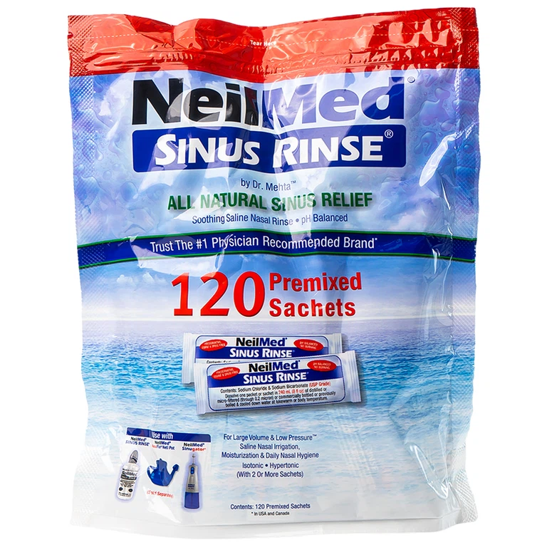 Gói hỗn hợp pha dung dịch rửa mũi NeilMed Sinus Rinse giảm và ngăn ngừa các chứng viêm mũi dị ứng (120 gói)