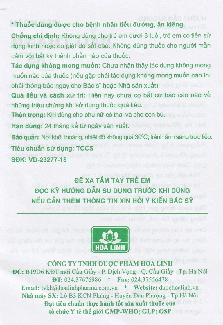Viên ngậm Bảo Thanh Hoa Linh không đường - bổ phế, trừ ho, hóa đờm (20 vỉ x 5 viên)