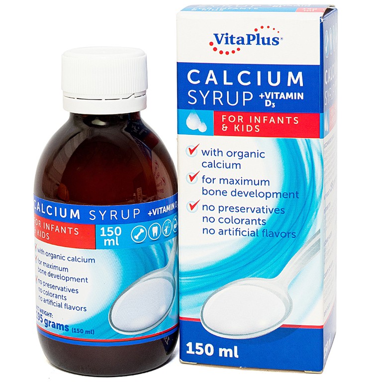 Dung dịch Calcium Syrup + Vitamin D3 VitaPlus cung cấp canxi. giúp hệ xương và răng phát triển (150ml) 