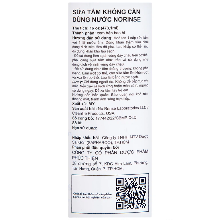 Sữa tắm không cần dùng nước NoRinse Body Bath thay thế cách tắm thông thường (473,1ml)