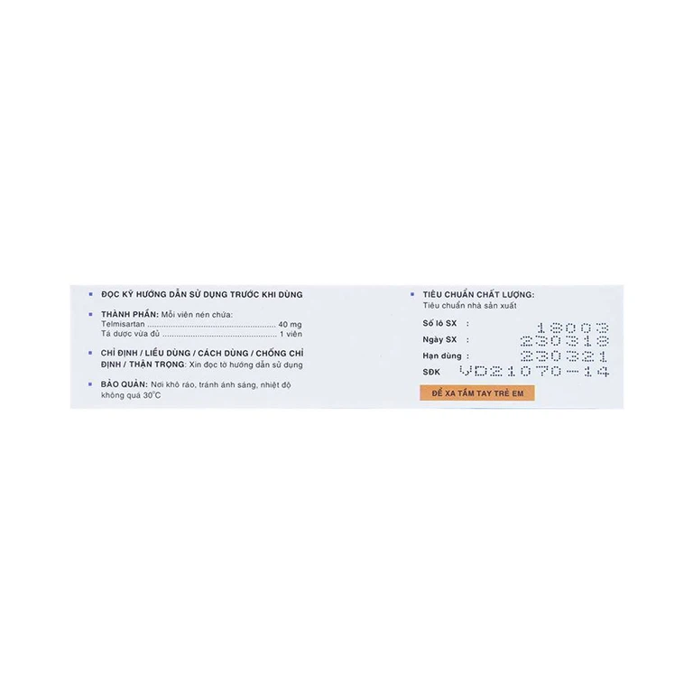Thuốc Zhekof 40mg DaviPharm điều trị tăng huyết áp, dự phòng biến cố tim mạch (3 vỉ x 10 viên)