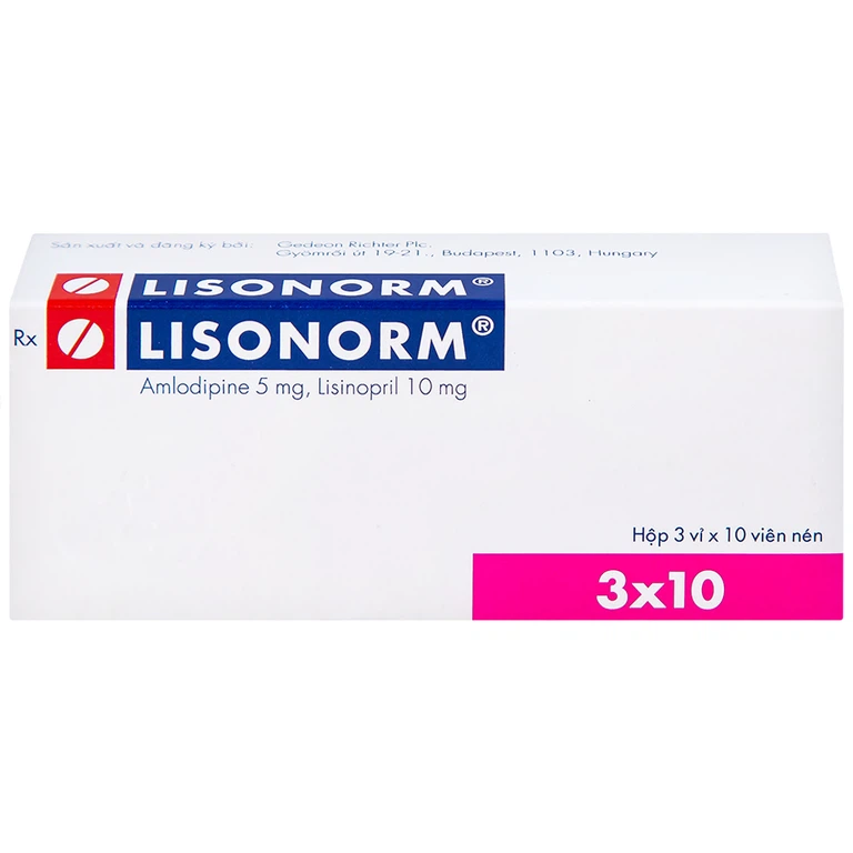 Viên nén Lisonorm Gedeon điều trị tăng huyết áp vô căn (3 vỉ x 10 viên)