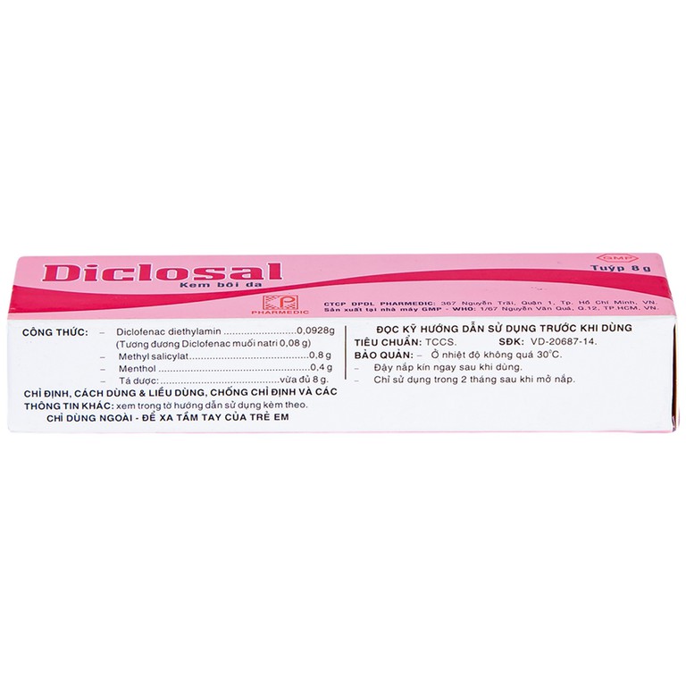 Kem bôi da Diclosal Cream Pharmedic điều trị thấp ngoài khớp, viêm xương khớp (8g)