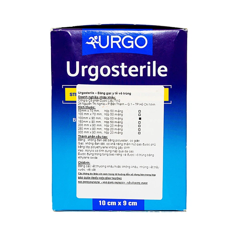 Băng gạc y tế vô trùng Urgosterile 10cm x 9cm băng các vết thương khâu, vết trầy xước, vết cắt (50 miếng)