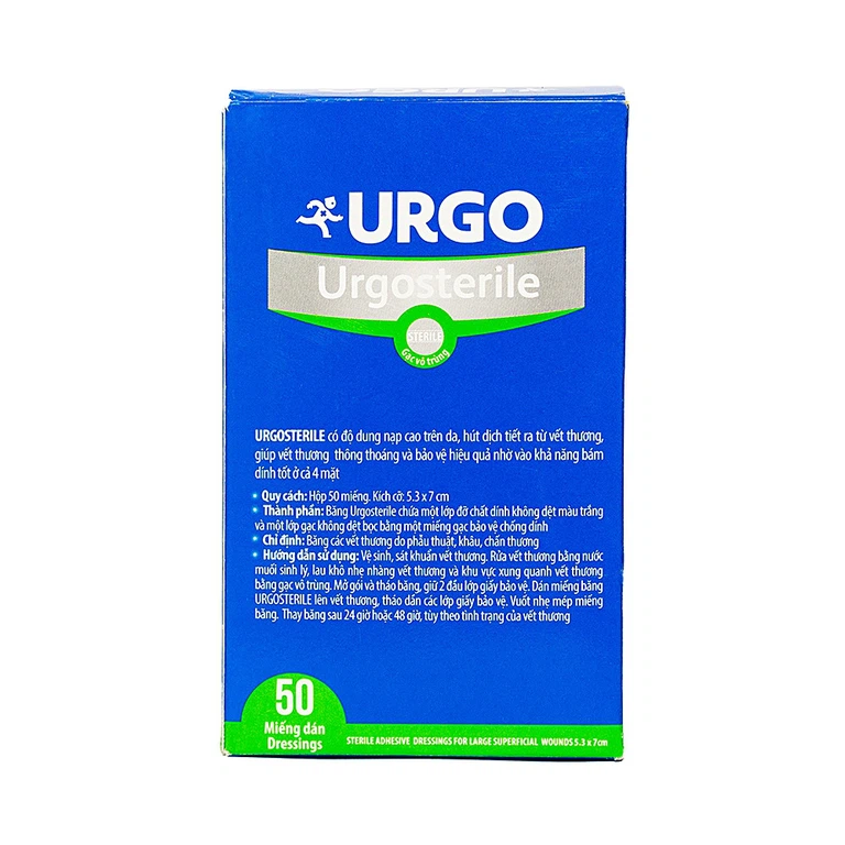 Băng dán có gạc Urgosterile size 5.3cm x 7cm băng các vết thương do phẫu thuật, khâu, chấn thương (50 miếng)