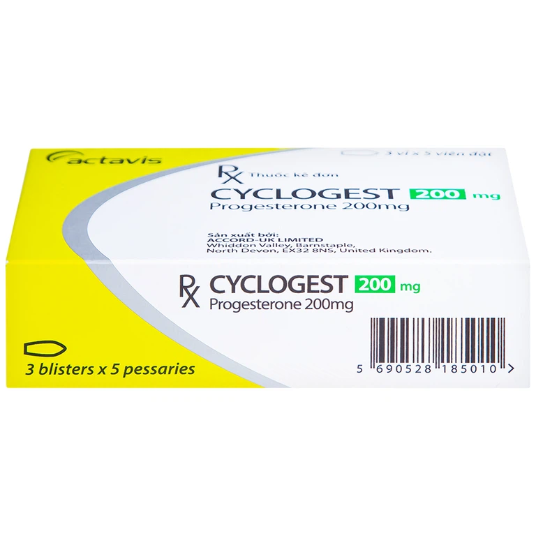 Viên đặt Cyclogest 200mg Actavis điều trị các hội chứng tiền kinh, trầm cảm (3 vỉ x 5 viên)