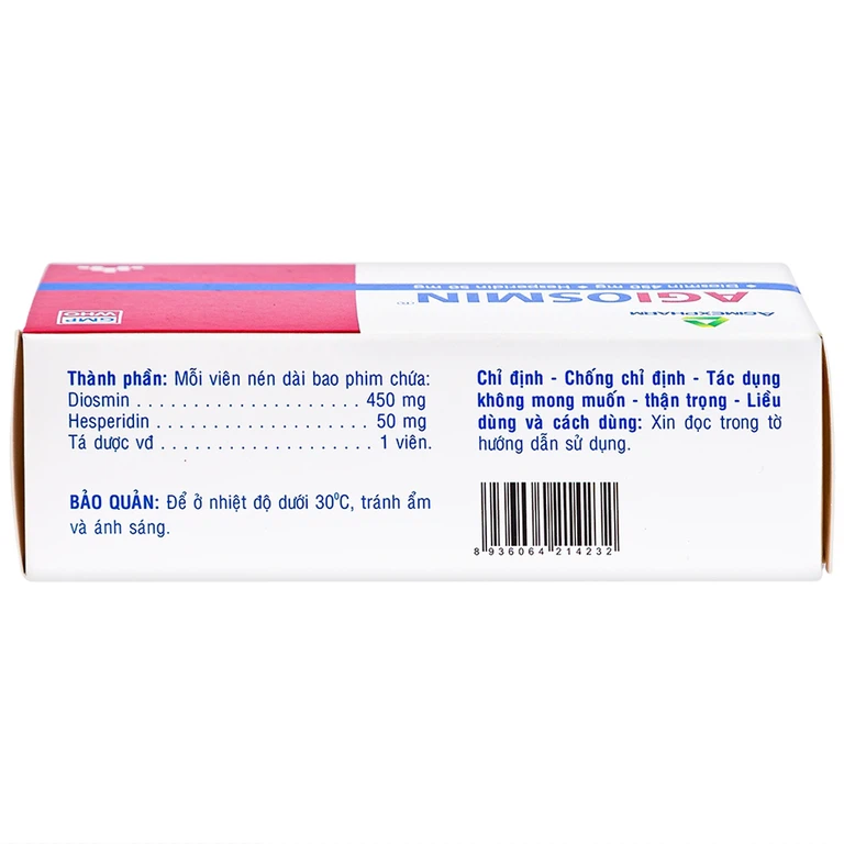 Thuốc Agiosmin Agimexpharm điều trị suy tĩnh mạch mạn tính (4 vỉ x 15 viên)