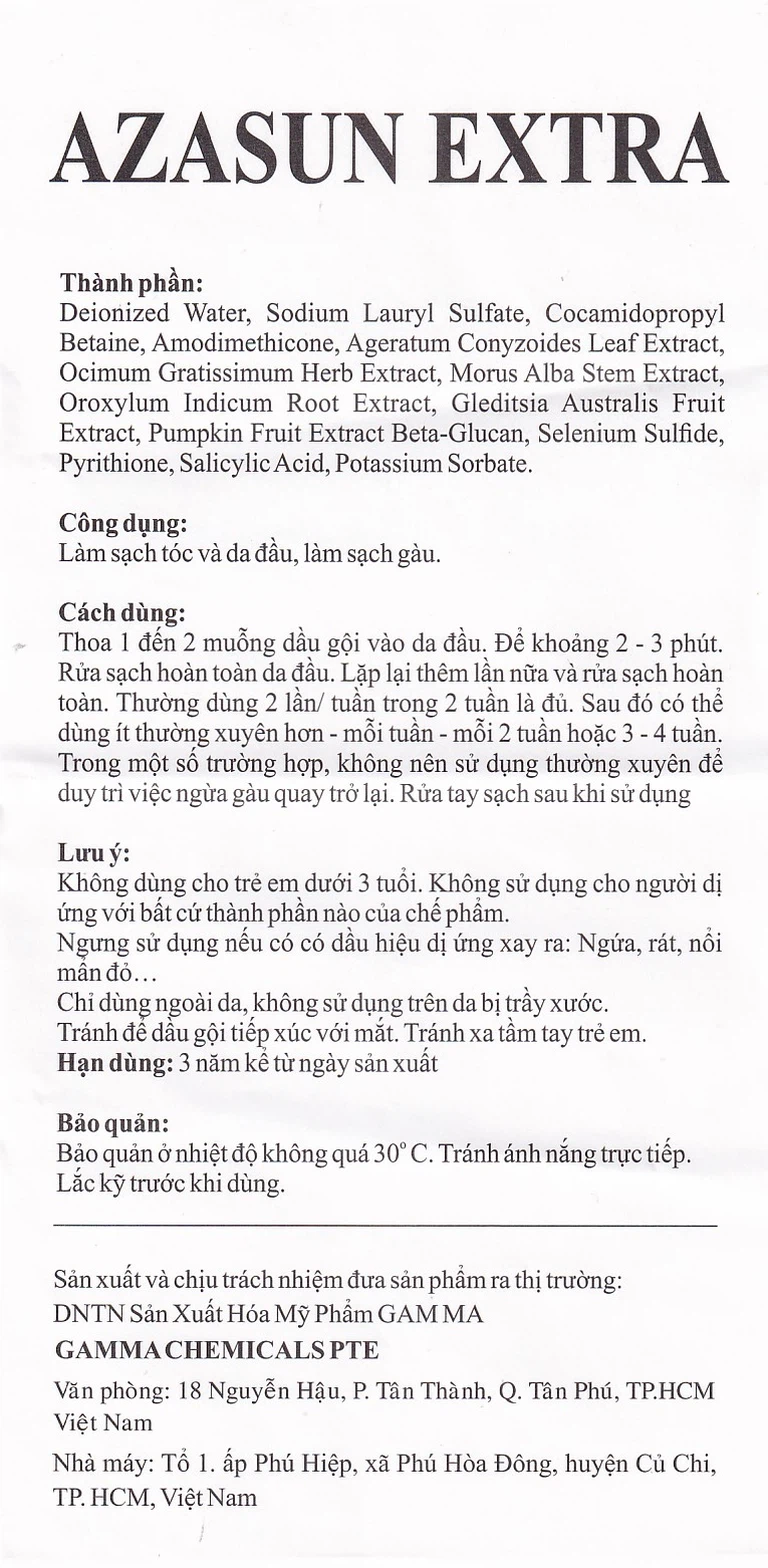 Dầu gội Azasun Extra Gamma sạch gàu cho da đầu hết ngứa (120ml)