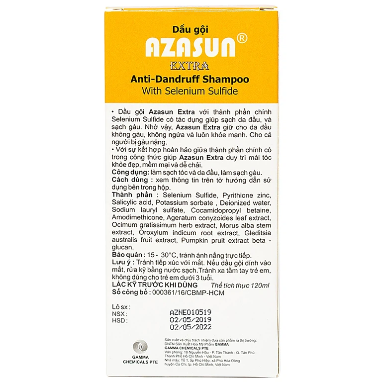 Dầu gội Azasun Extra Gamma sạch gàu cho da đầu hết ngứa (120ml)