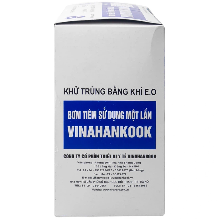 Bơm tiêm sử dụng một lần Vinahankook 5ml/cc được khử trùng bằng khí E.O (100 cái)